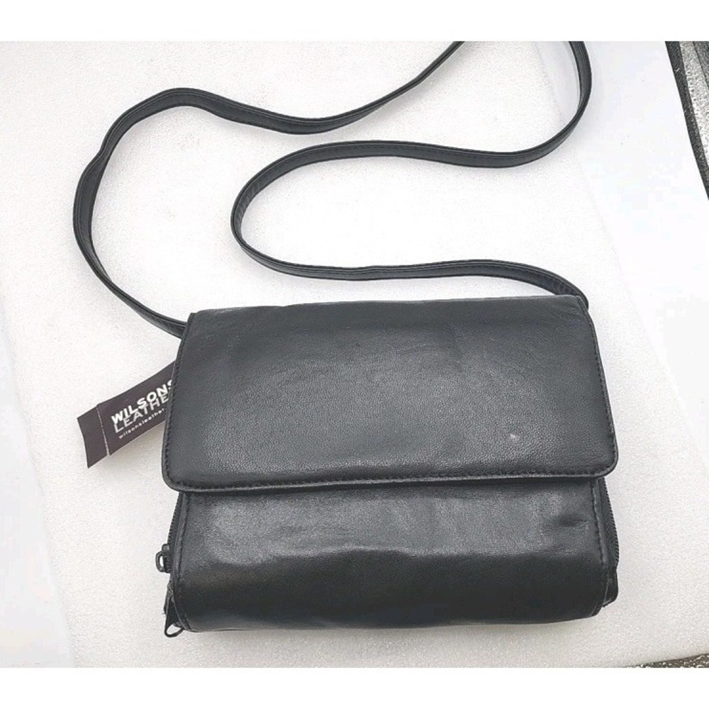Vintage Wilson Leather Black Crossbody Multi Compartments Purse Handbag